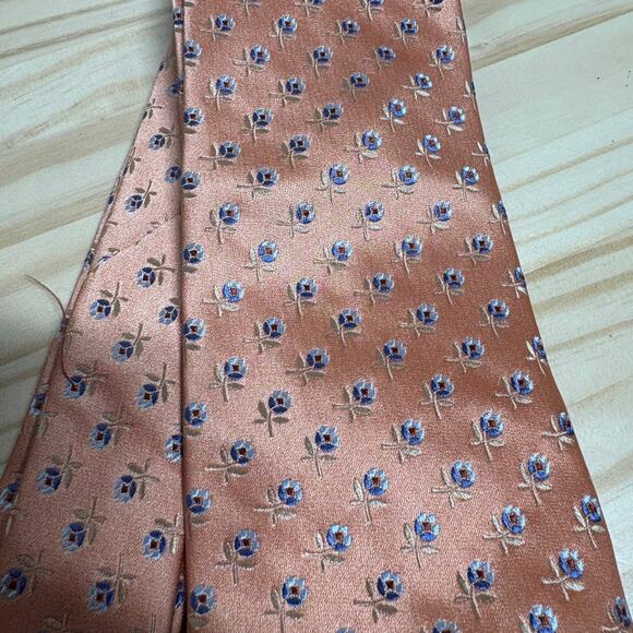 Ermenegildo Zegna Mens Silk Classic Tie Necktie Orange Floral Embroidered - Picture 2 of 7